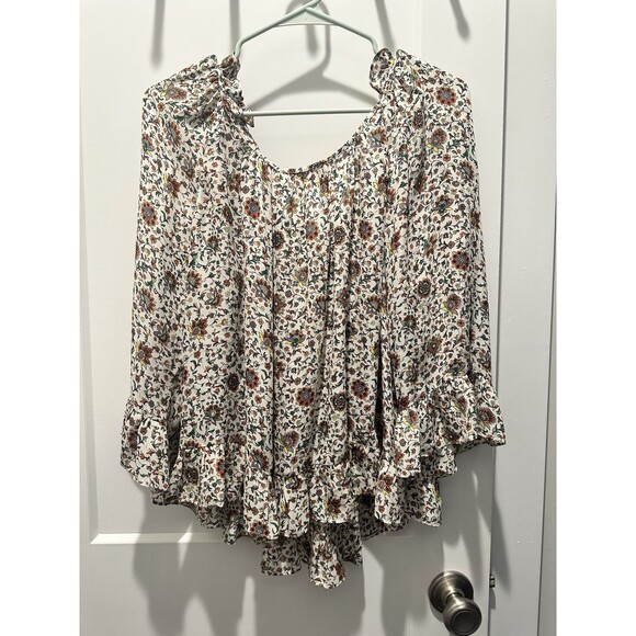 Tory Burch Floral Ruffle Peasant Blouse Women’s 3/4 Sleeve Boho Square Neck Top - Picture 5 of 6